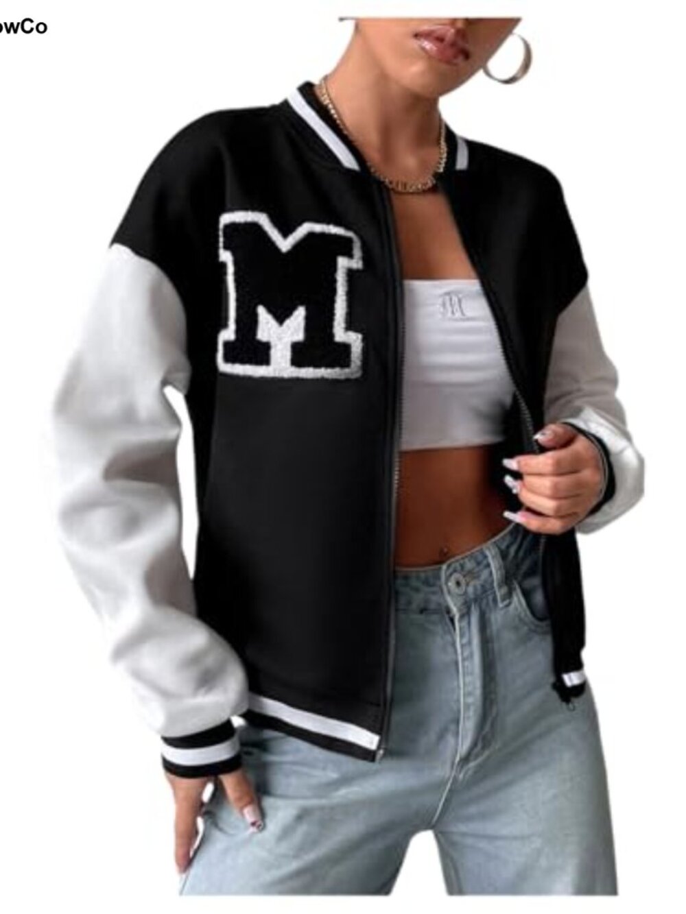 Varsity Jacket Letter Graphic Zip Up Long Sleeve Bomber Casual Streetwear